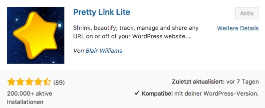 Pretty Link Lite eines der besten WordPress Plugins für cloaken und tracken von Affiliate Links